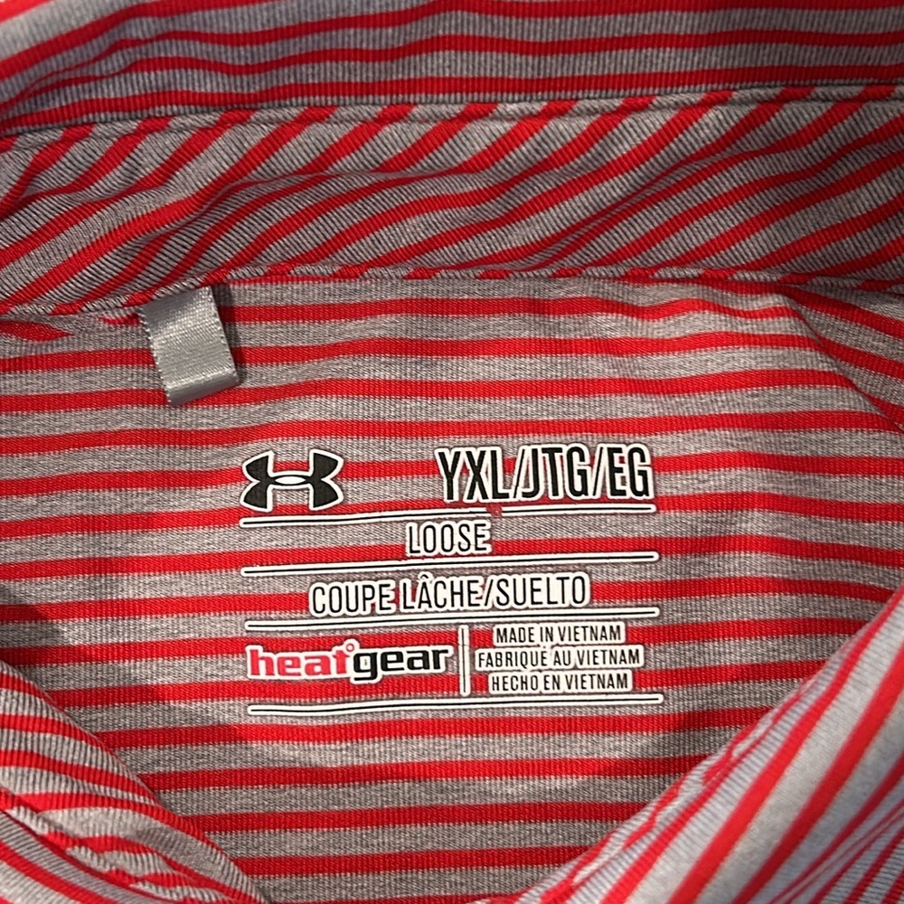 Under Armour Boys Ballantyne Country Club Performance Polo YXL Red Grey Stripe - Picture 3 of 7